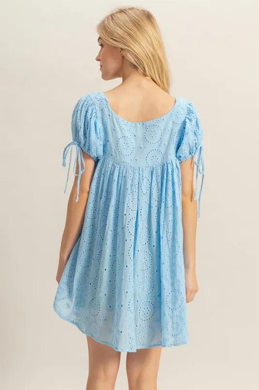 HYFVE High-Low Eyelet Square Neck Short Sleeve Blouse - Brittney MADE