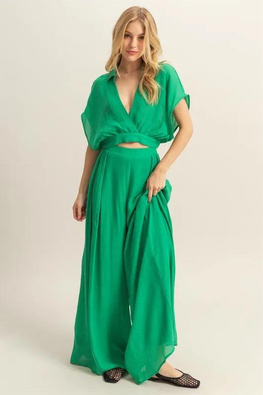 HYFVE Kimono Sleeve Crop Top and Wide Leg Pants Set - Brittney MADE