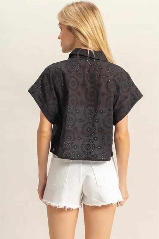 HYFVE Lightweight Eyelet Button Down Short Sleeve Shirt - Brittney MADE