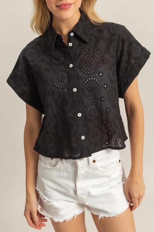 HYFVE Lightweight Eyelet Button Down Short Sleeve Shirt - Brittney MADE