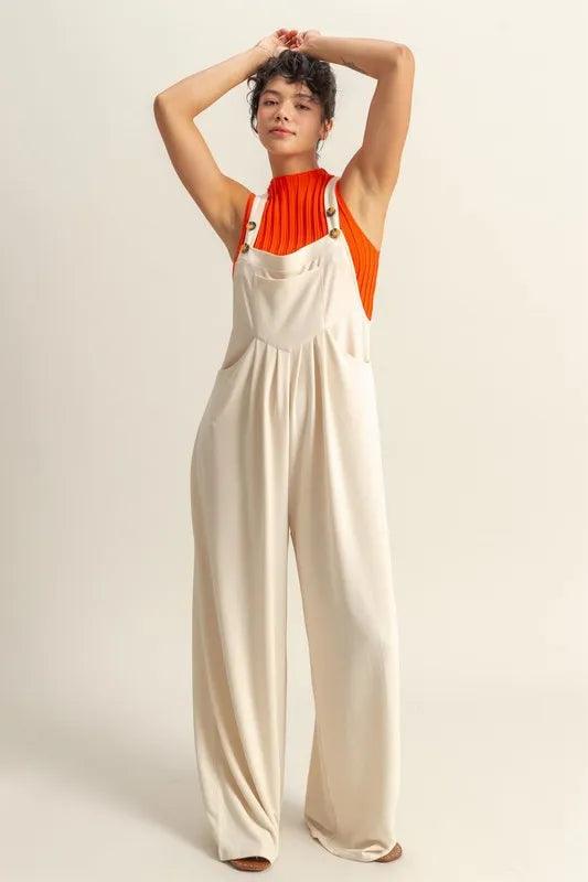 HYFVE Pleated Detail Front Pocket Wide Strap Overalls - Brittney MADE