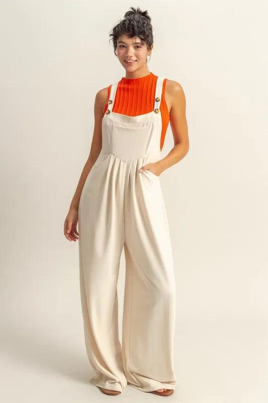 HYFVE Pleated Detail Front Pocket Wide Strap Overalls - Brittney MADE
