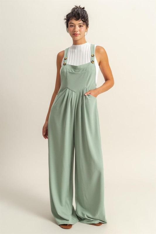 HYFVE Pleated Detail Front Pocket Wide Strap Overalls - Brittney MADE