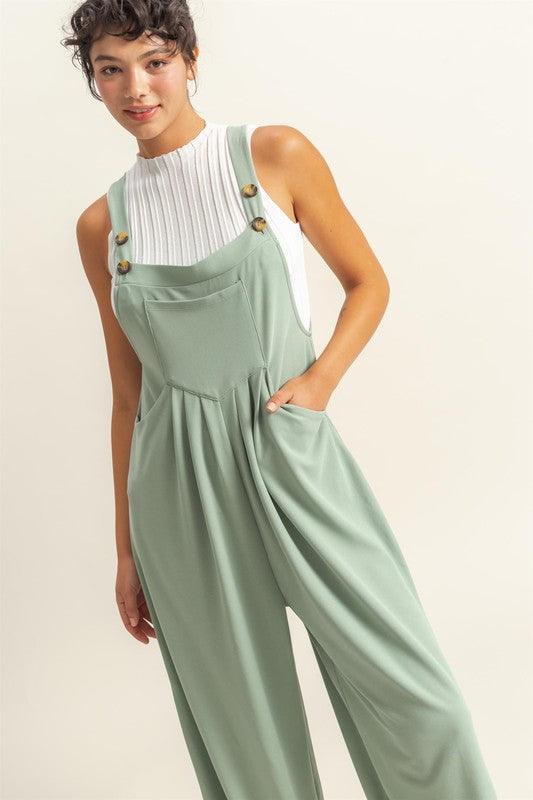HYFVE Pleated Detail Front Pocket Wide Strap Overalls - Brittney MADE