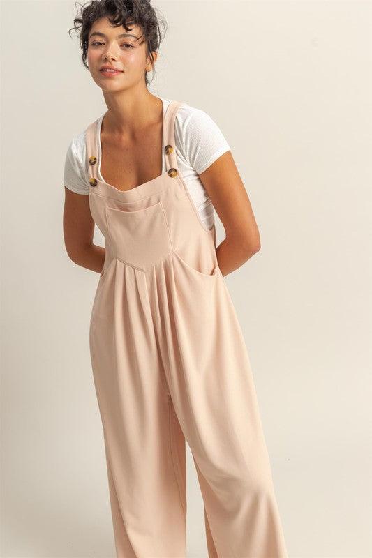 HYFVE Pleated Detail Front Pocket Wide Strap Overalls - Brittney MADE