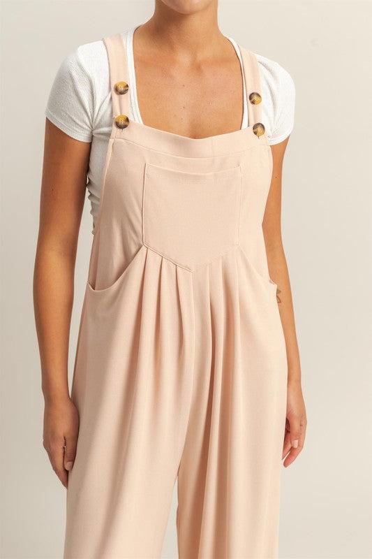 HYFVE Pleated Detail Front Pocket Wide Strap Overalls - Brittney MADE
