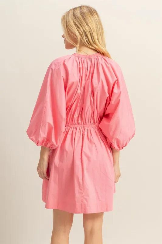 HYFVE Plunge Balloon Sleeve Poplin Mini Dress with Pockets - Brittney MADE