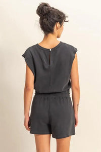 HYFVE Round Neck Cap Sleeve Drawstring Waist Romper - Brittney MADE