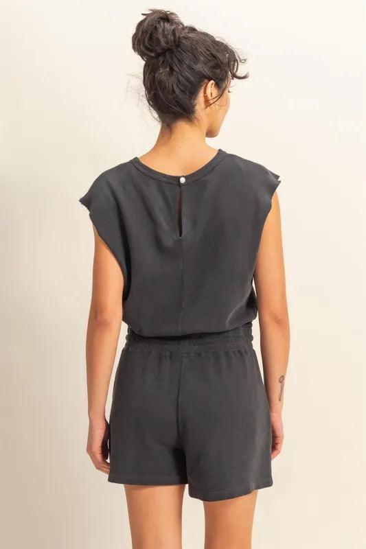 HYFVE Round Neck Cap Sleeve Drawstring Waist Romper - Brittney MADE