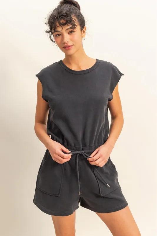 HYFVE Round Neck Cap Sleeve Drawstring Waist Romper - Brittney MADE