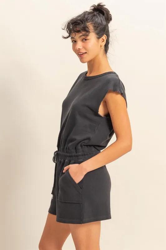 HYFVE Round Neck Cap Sleeve Drawstring Waist Romper - Brittney MADE