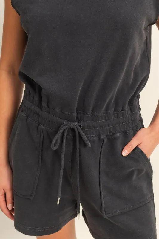 HYFVE Round Neck Cap Sleeve Drawstring Waist Romper - Brittney MADE