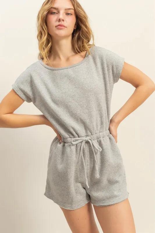 HYFVE Round Neck Short Sleeve Drawstring Waist Romper - Brittney MADE