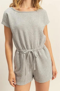 HYFVE Round Neck Short Sleeve Drawstring Waist Romper - Brittney MADE
