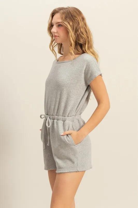 HYFVE Round Neck Short Sleeve Drawstring Waist Romper - Brittney MADE