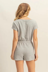HYFVE Round Neck Short Sleeve Drawstring Waist Romper - Brittney MADE