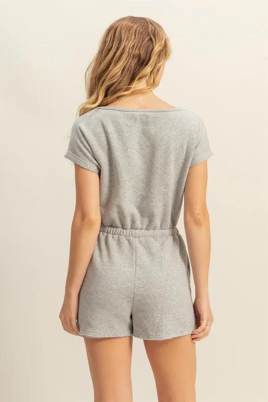 HYFVE Round Neck Short Sleeve Drawstring Waist Romper - Brittney MADE