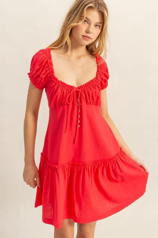 HYFVE Ruched Frill Tiered Short Sleeve Mini Dress - Brittney MADE