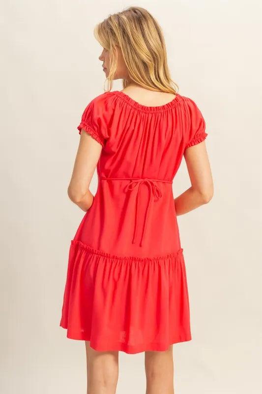 HYFVE Ruched Frill Tiered Short Sleeve Mini Dress - Brittney MADE