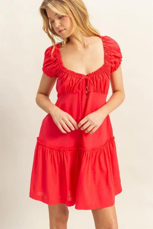 HYFVE Ruched Frill Tiered Short Sleeve Mini Dress - Brittney MADE