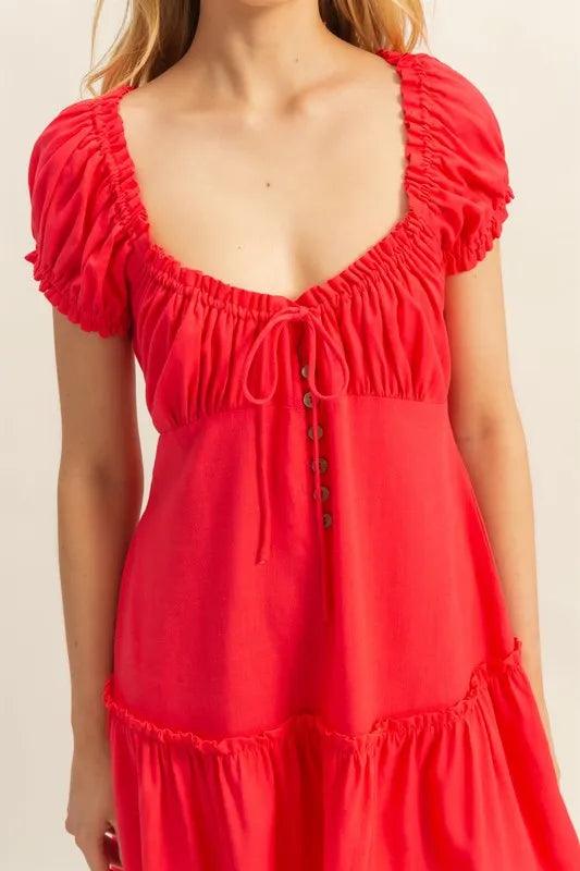 HYFVE Ruched Frill Tiered Short Sleeve Mini Dress - Brittney MADE