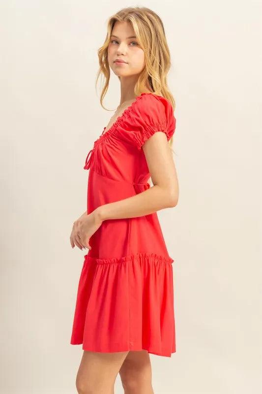 HYFVE Ruched Frill Tiered Short Sleeve Mini Dress - Brittney MADE