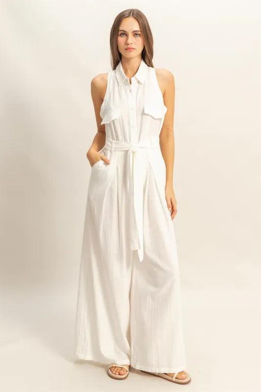HYFVE Sleeveless Tie Waist Wide Leg Jumpsuit - Brittney MADE