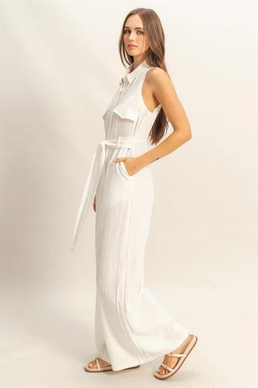 HYFVE Sleeveless Tie Waist Wide Leg Jumpsuit - Brittney MADE