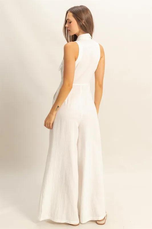 HYFVE Sleeveless Tie Waist Wide Leg Jumpsuit - Brittney MADE