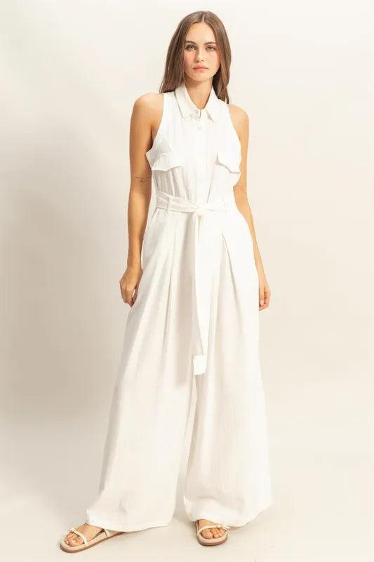 HYFVE Sleeveless Tie Waist Wide Leg Jumpsuit - Brittney MADE