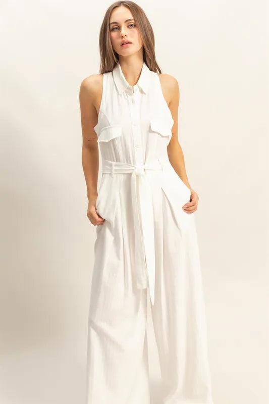 HYFVE Sleeveless Tie Waist Wide Leg Jumpsuit - Brittney MADE