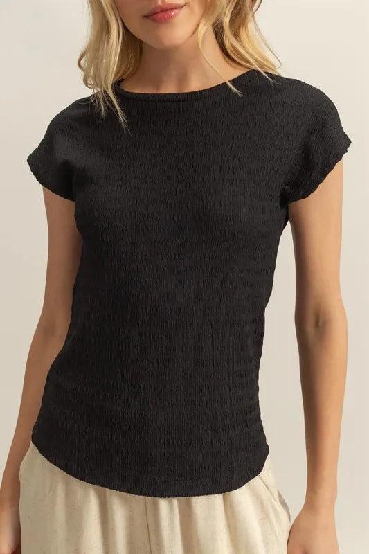 HYFVE Textured Round Neck Cap Sleeve Knit Top - Brittney MADE