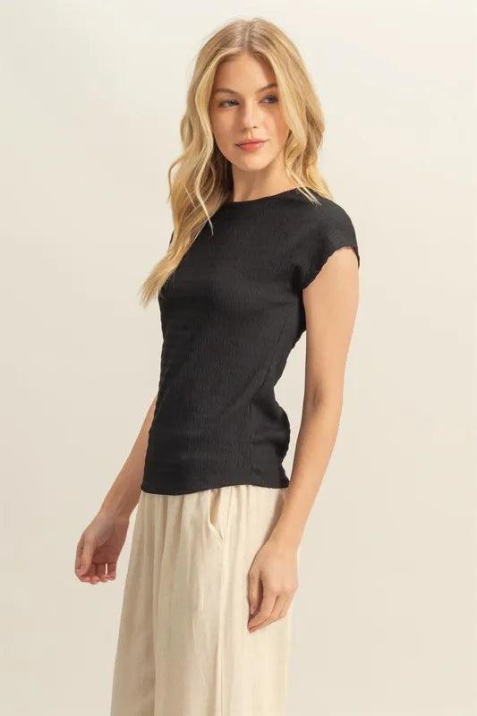 HYFVE Textured Round Neck Cap Sleeve Knit Top - Brittney MADE