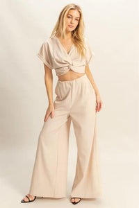 HYFVE Twisted Front Short Sleeve Top and Wide Leg Pants Set - Brittney MADE