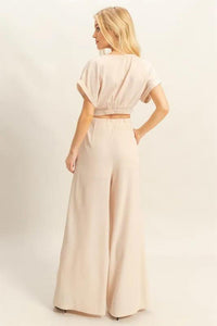 HYFVE Twisted Front Short Sleeve Top and Wide Leg Pants Set - Brittney MADE