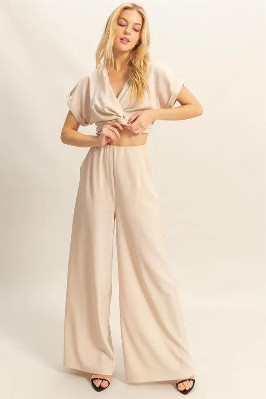 HYFVE Twisted Front Short Sleeve Top and Wide Leg Pants Set - Brittney MADE