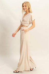 HYFVE Twisted Front Short Sleeve Top and Wide Leg Pants Set - Brittney MADE