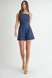 MABLE Adjustable Shoulder Strap Linen Romper - Brittney MADE