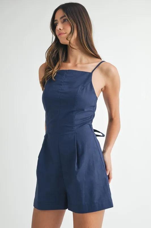 MABLE Adjustable Shoulder Strap Linen Romper - Brittney MADE