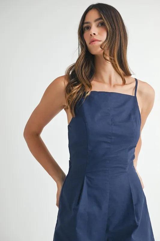 MABLE Adjustable Shoulder Strap Linen Romper - Brittney MADE