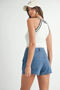 MABLE Contrast Trim Grecian Neck Cropped Tank - Brittney MADE