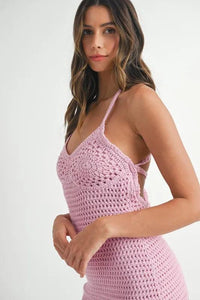MABLE Crochet Crisscross Spaghetti Strap Mini Dress - Brittney MADE