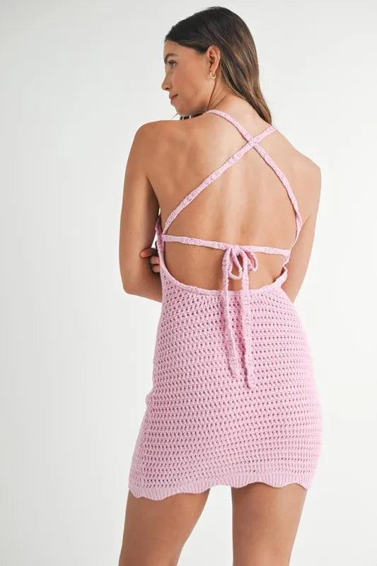 MABLE Crochet Crisscross Spaghetti Strap Mini Dress - Brittney MADE