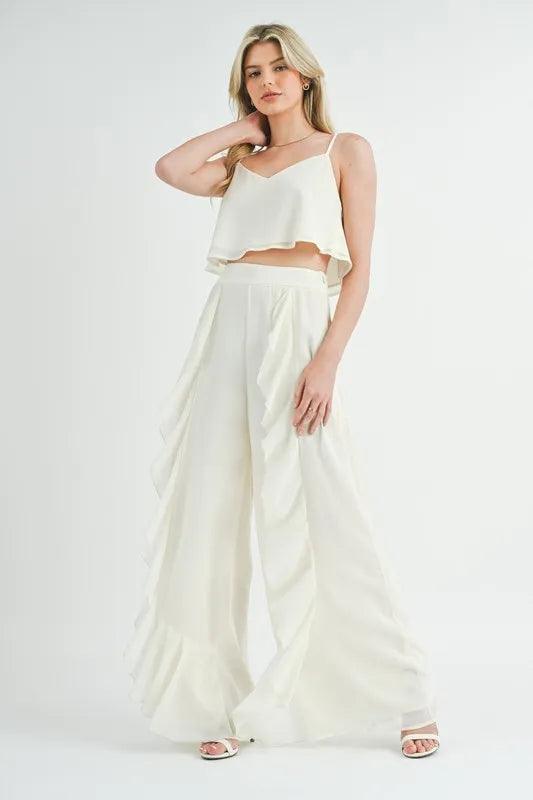 MABLE Crop Cami and Ruffled Wide Leg Pants Set - Brittney MADE
