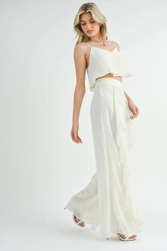 MABLE Crop Cami and Ruffled Wide Leg Pants Set - Brittney MADE