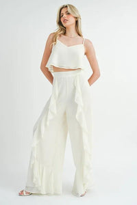 MABLE Crop Cami and Ruffled Wide Leg Pants Set - Brittney MADE
