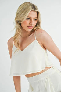 MABLE Crop Cami and Ruffled Wide Leg Pants Set - Brittney MADE