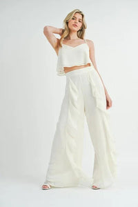 MABLE Crop Cami and Ruffled Wide Leg Pants Set - Brittney MADE