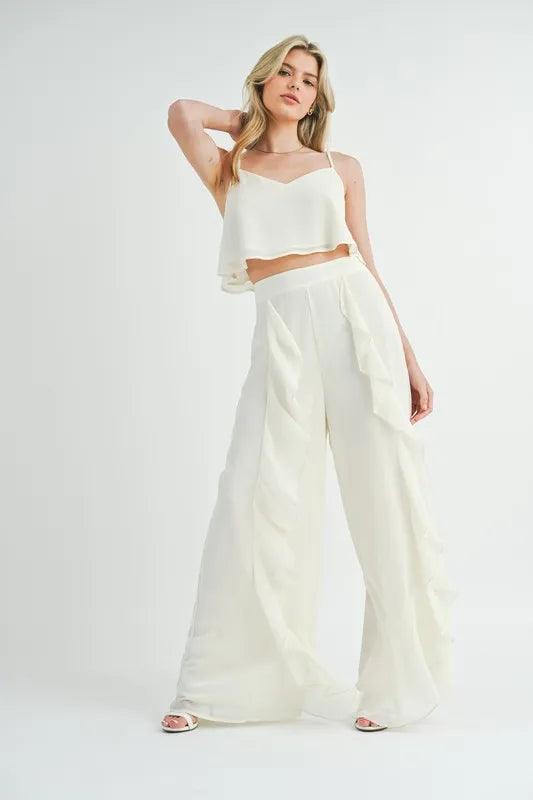 MABLE Crop Cami and Ruffled Wide Leg Pants Set - Brittney MADE