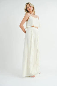 MABLE Crop Cami and Ruffled Wide Leg Pants Set - Brittney MADE